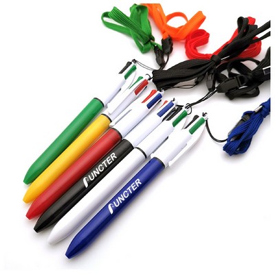 4-Color Original Retractable Ballpoint Pen w/Lanyard