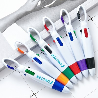 4-Color Original Retractable Ballpoint Pen w/Carabiner