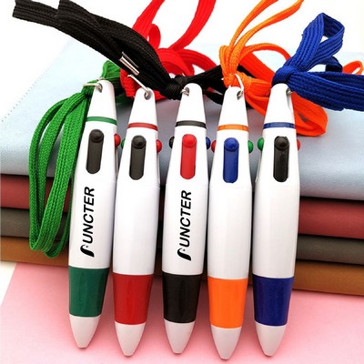 4-Color Big Fat Pen Retractable Ballpoint Pen w/Lanyard